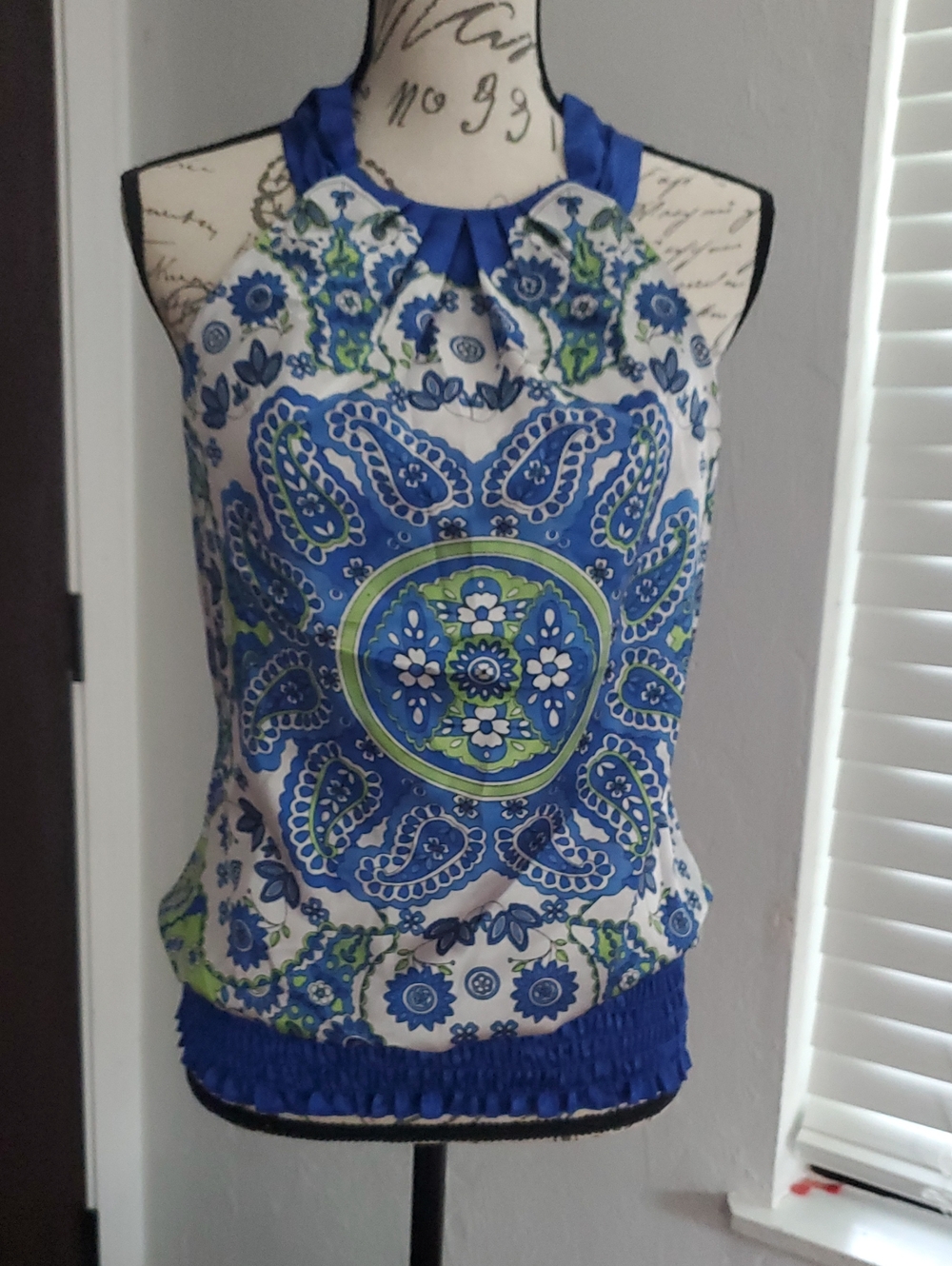 Studio Y Blue, White & Green Printed Halter Camisole Top